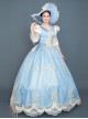 Light Blue Hem Champagne Embroidery Lace Hollow Out Long Sleeves Retro Court Style Prom Lolita Dress