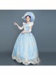 Light Blue Hem Champagne Embroidery Lace Hollow Out Long Sleeves Retro Court Style Prom Lolita Dress