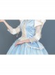 Light Blue Hem Champagne Embroidery Lace Hollow Out Long Sleeves Retro Court Style Prom Lolita Dress