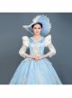 Light Blue Hem Champagne Embroidery Lace Hollow Out Long Sleeves Retro Court Style Prom Lolita Dress