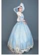 Light Blue Hem Champagne Embroidery Lace Hollow Out Long Sleeves Retro Court Style Prom Lolita Dress