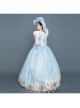 Light Blue Hem Champagne Embroidery Lace Hollow Out Long Sleeves Retro Court Style Prom Lolita Dress