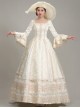 Elegant Dignified Cotton Beige Square Collar Long Sleeve Trumpet Cuffs Lace Pearsl Retro Court Prom Lolita Dress