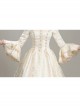 Elegant Dignified Cotton Beige Square Collar Long Sleeve Trumpet Cuffs Lace Pearsl Retro Court Prom Lolita Dress