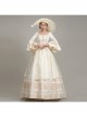 Elegant Dignified Cotton Beige Square Collar Long Sleeve Trumpet Cuffs Lace Pearsl Retro Court Prom Lolita Dress