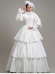 Simple Elegant Cotton White Shirring Lace High Neckline Three-stage Hem Retro Court Style Prom Lolita Dress