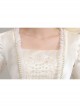 Light Champagne Square Collar Mid-length Trumpet Sleeve Lace Pearls Bow Decoration Simple Elegant Retro Court Style Lolita Prom Dress