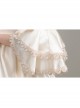 Light Champagne Square Collar Mid-length Trumpet Sleeve Lace Pearls Bow Decoration Simple Elegant Retro Court Style Lolita Prom Dress