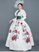 Unique Design Minority Red-green-white Three-color Contrast Large Hem With Roses In Bloom Court Style Long Sleeve Lolita Prom Dress