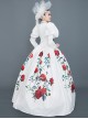 Unique Design Minority Red-green-white Three-color Contrast Large Hem With Roses In Bloom Court Style Long Sleeve Lolita Prom Dress