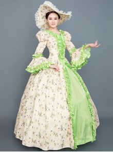 Tender Green Square Collar Long Sleeve Fresh Floral Hem Spring Outing Photograph Court Style Lolita Prom Dress