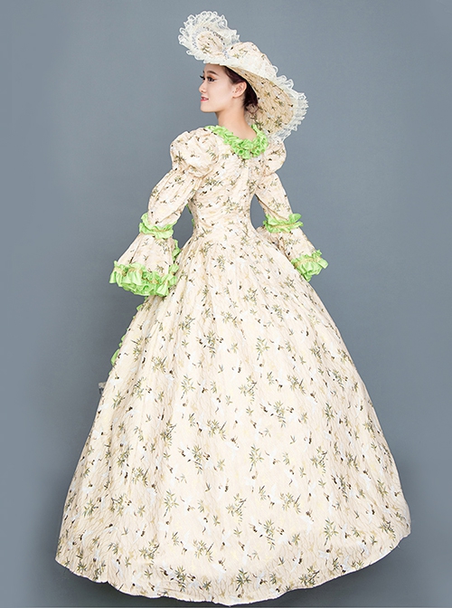 Tender Green Square Collar Long Sleeve Fresh Floral Hem Spring Outing Photograph Court Style Lolita Prom Dress