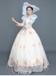 Blue Puff Sleeve Light Champagne Hem Lace Embroidery Classical Court Party Lolita Prom Dress