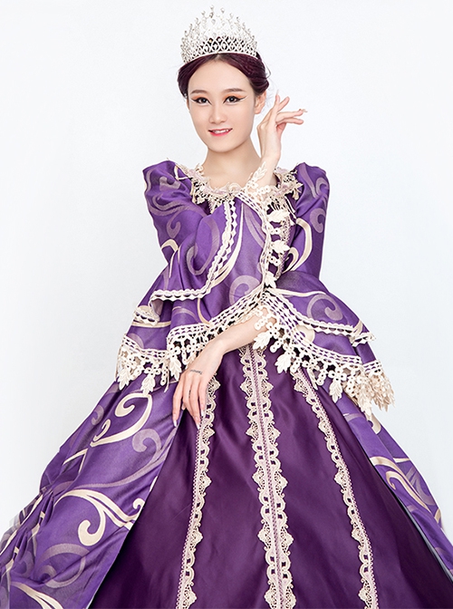 Noble Gorgeous Dark Purple Square Collar Long Sleeve Gold Edge Temperament Charming Court Style Lolita Prom Dress