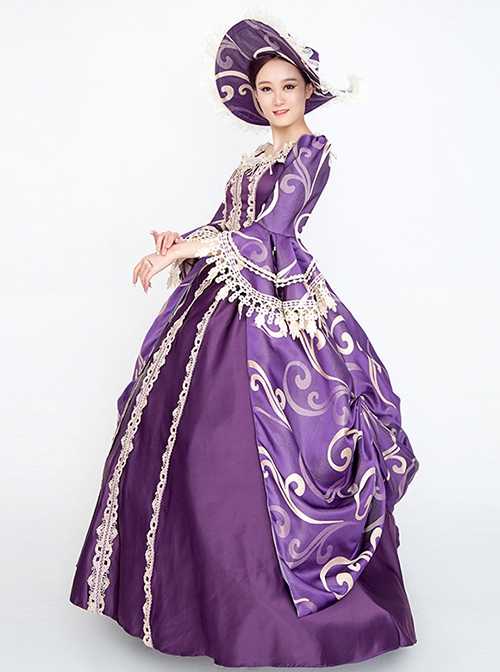 Noble Gorgeous Dark Purple Square Collar Long Sleeve Gold Edge Temperament Charming Court Style Lolita Prom Dress