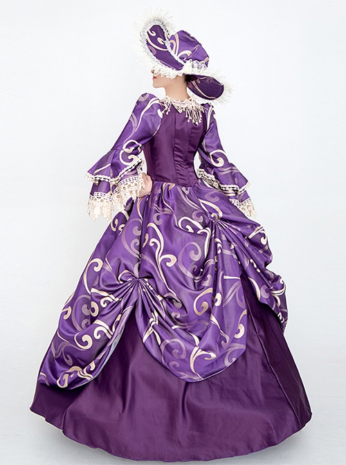 Noble Gorgeous Dark Purple Square Collar Long Sleeve Gold Edge Temperament Charming Court Style Lolita Prom Dress