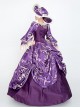 Noble Gorgeous Dark Purple Square Collar Long Sleeve Gold Edge Temperament Charming Court Style Lolita Prom Dress