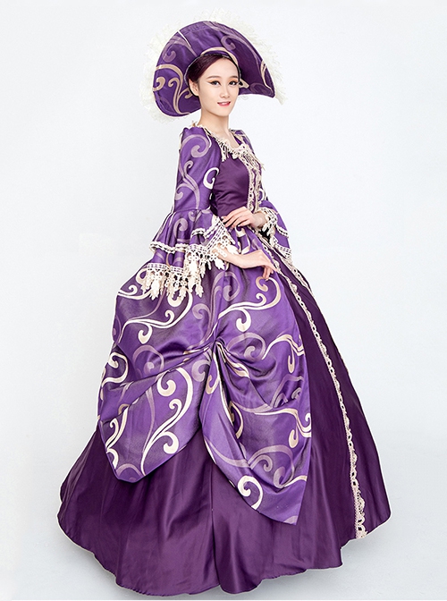 Noble Gorgeous Dark Purple Square Collar Long Sleeve Gold Edge Temperament Charming Court Style Lolita Prom Dress