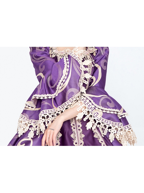 Noble Gorgeous Dark Purple Square Collar Long Sleeve Gold Edge Temperament Charming Court Style Lolita Prom Dress