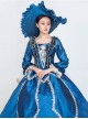 Dark Blue Embroidery Lace Large Bow Hem Trailing Socialite Banquet Court Retro Lolita Prom Dress