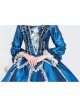 Dark Blue Embroidery Lace Large Bow Hem Trailing Socialite Banquet Court Retro Lolita Prom Dress