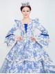 Fresh All Over Printing Elegant Blue Three-stage Hem Long Sleeve Retro Court Style Lolita Prom Dress