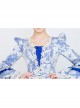 Fresh All Over Printing Elegant Blue Three-stage Hem Long Sleeve Retro Court Style Lolita Prom Dress