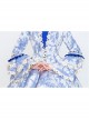 Fresh All Over Printing Elegant Blue Three-stage Hem Long Sleeve Retro Court Style Lolita Prom Dress