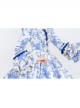 Fresh All Over Printing Elegant Blue Three-stage Hem Long Sleeve Retro Court Style Lolita Prom Dress