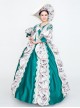 Retro Green Neckline Printed Bow Mid-length Trumpet Sleeve European Court Lolita Prom Dress