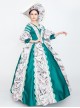 Retro Green Neckline Printed Bow Mid-length Trumpet Sleeve European Court Lolita Prom Dress