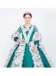 Retro Green Neckline Printed Bow Mid-length Trumpet Sleeve European Court Lolita Prom Dress