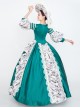 Retro Green Neckline Printed Bow Mid-length Trumpet Sleeve European Court Lolita Prom Dress