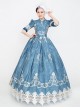 Medieval Retro Gentle Light Blue Chic Neckline Mid-length Sleeves Lace Embroidery Lolita Prom Dress