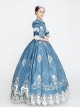 Medieval Retro Gentle Light Blue Chic Neckline Mid-length Sleeves Lace Embroidery Lolita Prom Dress