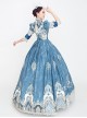 Medieval Retro Gentle Light Blue Chic Neckline Mid-length Sleeves Lace Embroidery Lolita Prom Dress