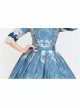 Medieval Retro Gentle Light Blue Chic Neckline Mid-length Sleeves Lace Embroidery Lolita Prom Dress