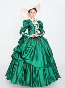 Dark Green Stand Collar Long Sleeve Fluffy Trailing Hem Retro Court Prom Lolita Dress