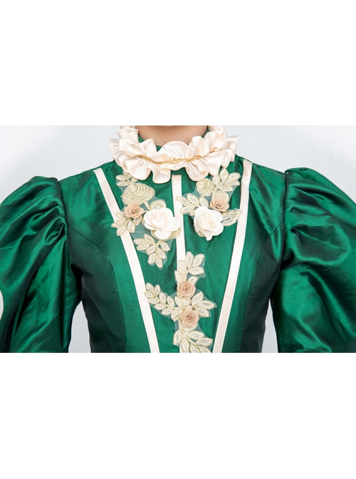 Dark Green Stand Collar Long Sleeve Fluffy Trailing Hem Retro Court Prom Lolita Dress