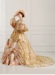 Medieval Retro Elegant Beige Square Collar Long Sleeve Lace Sequins Trailing Hem Classical Court Lolita Prom Dress