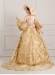 Medieval Retro Elegant Beige Square Collar Long Sleeve Lace Sequins Trailing Hem Classical Court Lolita Prom Dress