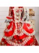 Long Red Lace Long Sleeve Festival Celebration Happy Atmosphere European Retro Lolita Prom Dress