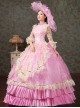 Spring Gentle Pink Hollow Out Mid-length Puff Sleeve Lace Pearls Embroidered Flowers Classical Lolita Prom Dress