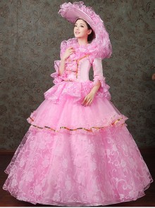 Spring Sweet Dreamy Hollow Out Lace Printed Hem Mid-length Sleeve Classical Lolita Prom Dress