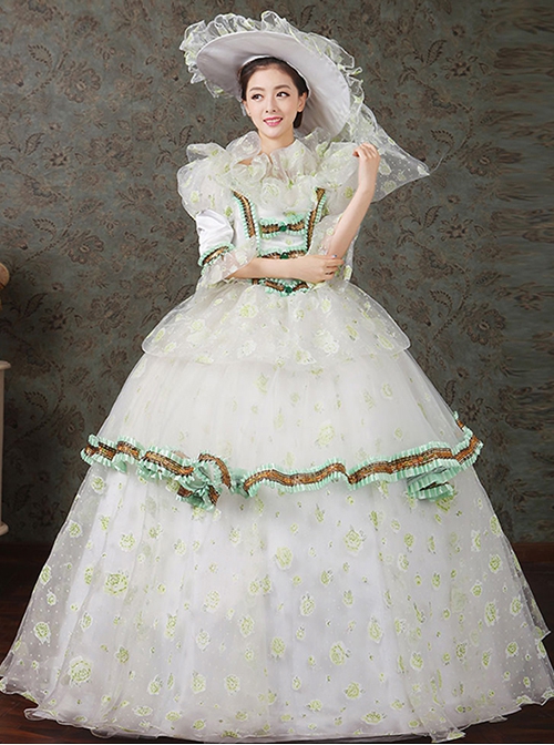 Spring Sweet Dreamy Hollow Out Lace Printed Hem Mid-length Sleeve Classical Lolita Prom Dress