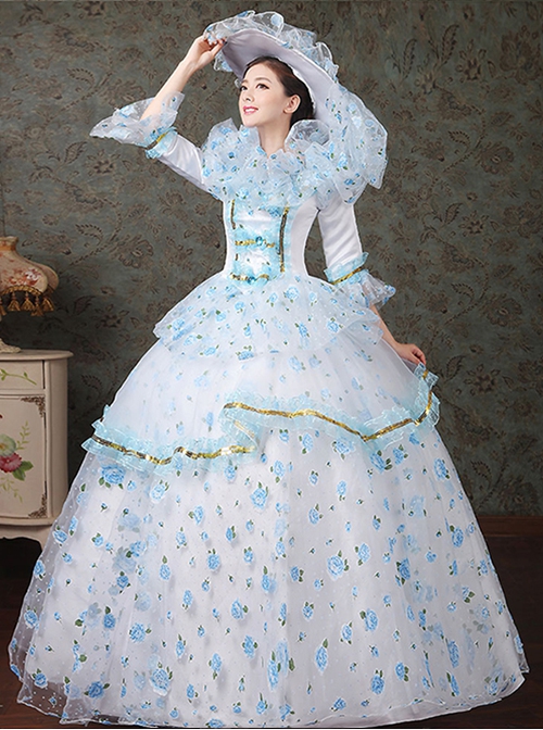 Spring Sweet Dreamy Hollow Out Lace Printed Hem Mid-length Sleeve Classical Lolita Prom Dress