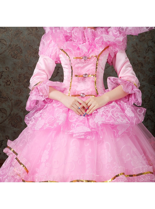 Spring Sweet Dreamy Hollow Out Lace Printed Hem Mid-length Sleeve Classical Lolita Prom Dress