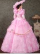 Spring Sweet Dreamy Hollow Out Lace Printed Hem Mid-length Sleeve Classical Lolita Prom Dress