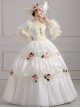 Off White Lace Silver Edge Mid-length Sleeve Pink Flowers Decoration Pure Holy Lolita Prom Dress