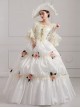 Off White Lace Silver Edge Mid-length Sleeve Pink Flowers Decoration Pure Holy Lolita Prom Dress